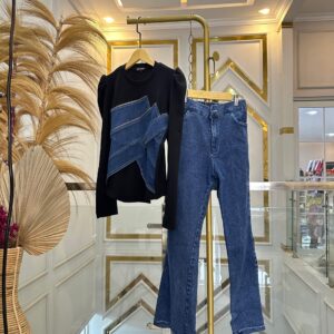Ella Trendy One Set Melani Jeans Mix Knitt Kekinian